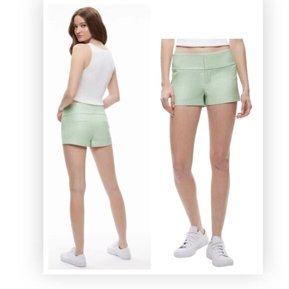 ALICE + OLIVIA Donald High Waisted Faux Leather Shorts Pistachio 12 NWT - Picture 1 of 6